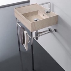 Small Modern Console Sink, Travertine Style Sink, 24 inch